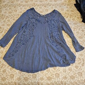 Soft Surroundings Blue Embellished Blouse